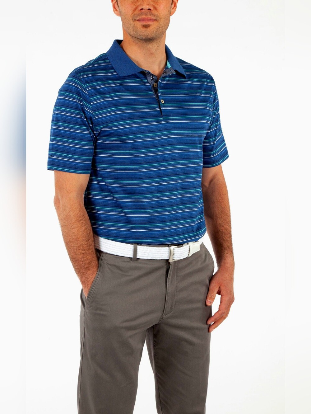 Bobby Jones 100% Italian Cotton Jersey Multi-Pinstripe Jersey Polo Shirt